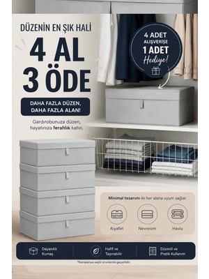 1 Adet Kapaklı Kutu Formunda Çok Amaçlı Hurç ( Çamaşır-Saklama-Düzenleme Vb. ) Düzenleyici, 50X40X19