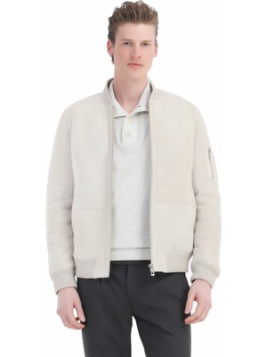Ramsey Bej Regular Fit Dik Yaka Casual Kürk Deri Mont