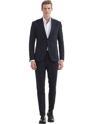 Ramsey Lacivert Düz Zeroweight Slim Fit Pamuk Karışımlı Örme Takım Elbise