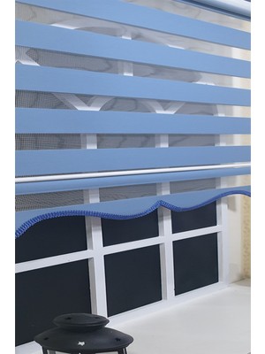 Storburada Zebra Stor Perde Mavi Etek Dilimli ST 006