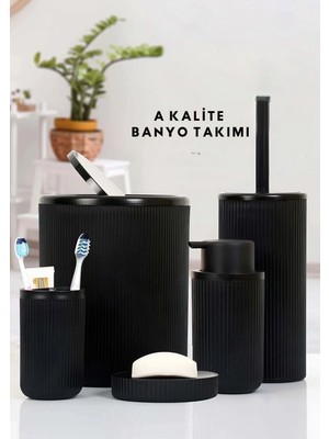 Eco Lounge Siyah 5'li Banyo Takımı Banyo Dekorasyonu Için Beşli Set Banyo Aksesuar ve Düzenleyicileri