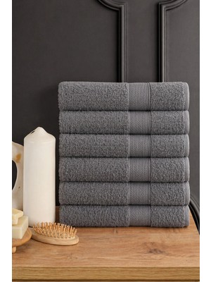 Güvenal Blanc 6'lı 50X90CM El Yüz & Saç Havlusu Seti | Havlu | El Havlusu | Banyo Havlusu I Çeyiz Havlusu - Antrasit