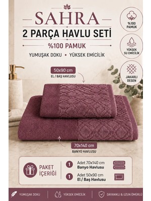 Güvenal Sahra | 2'li Banyo Havlu Seti | Havlu | Banyo Havlusu I Hamam Seti I Çeyiz Havlusu | ( 70 x 140 cm - 50 x 90 cm )