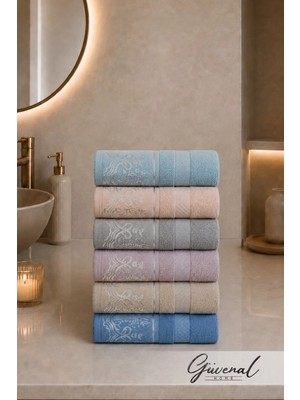 Güvenal Linea | Premium Jakarlı 6 Adet 50X90 cm %100 Pamuk Ultra Yumuşak El & Yüz Havlu Seti | Yumuşak Dokulu | El & Yüz Havlusu - Renkli