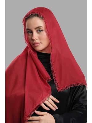 Hürrem Bone Kırmızı Nikah Namaz Başörtüsü Eşarp Kesik Elyaf Boncuklu Güpürlü 202213_31