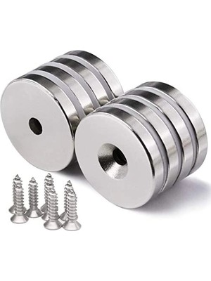Eco Lounge 50 Adet 25X10/5X5,5 mm Neodyum Mıknatıs Havşa Delikli Magnet Vida Atılabilir N35 Nikel Paslanmaz