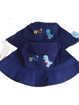 Minilka Bebe Pamuklu Nakışlı Bebek Bucket Şapka Dino Arkası Ipli Ayarlanabilir- (Ürün Çok Dar Kalıp )