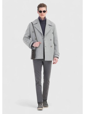 Ramsey Gri Slim Fit Kruvaze Yaka Casual Örme Palto
