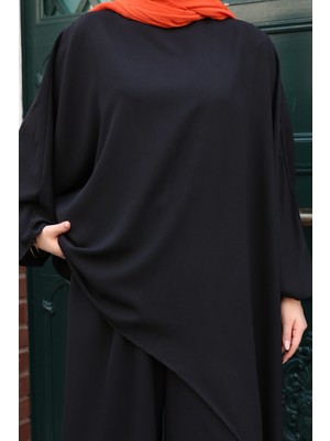 Balenbi Kadın Linda Kumaş Asimetrik Tunik Bol Paça Pantolon Oversize Tesettür Takım 1231