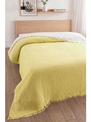 Sevim Tek Kişilik 4 Kat Müslin Yatak Örtüsü - %100 Pamuk, Çift Taraflı Müslin Pike - 170X240 cm - Sarı