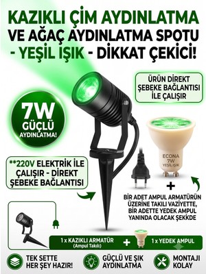 Econa 220V Yeşil Kazıklı Çim ve Ağaç Aydınlatma Spotu,çim Spotu,bahçe Lambası,dış Mekan Aydınlatma,modern Spot Lamba Bahçe Dekor LAMBASI-CT-7302