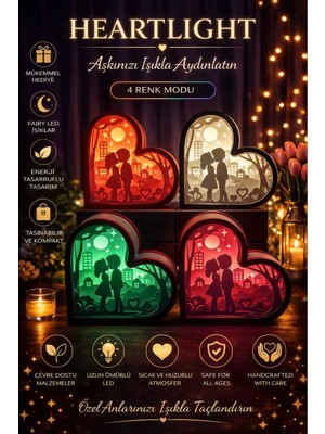 Arvina Atelier Aşk Temalı 3D Kalp Gece Lambası | Yeşil | Sevgililere Özel Dekoratif Işıklı Lamba