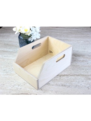 Limon Dekor Doğal Boyasız Verniksiz Huş Ağacından 7 Inç Plak Sandığı - Organizer Kutu - Birch Wood 7" Record Box