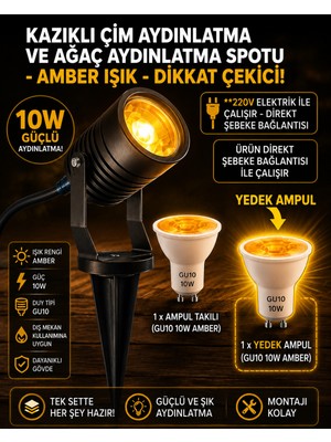 Econa 220V Amber Kazıklı Çim ve Ağaç Aydınlatma Spotu,çim Spotu,bahçe Lambası,dış Mekan Aydınlatma,modern Spot Lamba Bahçe Dekor Lambası,ağaç, Çim ve Peyzaj Aydınlatma Armatürü