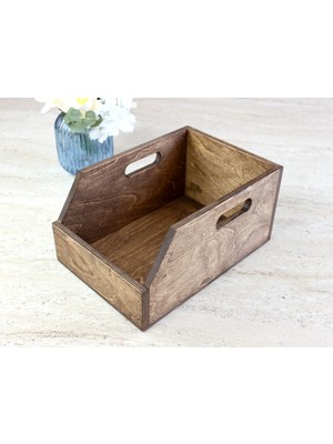 Limon Dekor Koyu Ceviz Rengi Huş Ağacından 7 Inç Plak Sandığı - Organizer Kutu - Birch Wood 7" Record Box