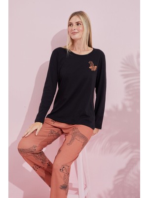 Siyah İnci Siyah Çokrenkli Pamuklu Örme Pijama Takım 24240170