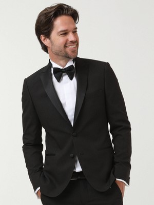 Kip Siyah Desenli Slim Fit Kruvaze Yaka Dokuma Smokin Takım Elbise