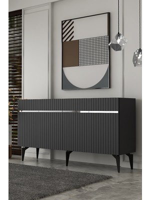 Dekortis Home Dekor 150DHDK5AG Tedy Lazer Pleksi Desen Konsol ve Tv Sehpası, Ünitesi Antrasit-Gümüş