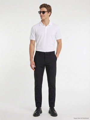 Kip Siyah Düz Dokuma Slim Fit Casual Pantolon