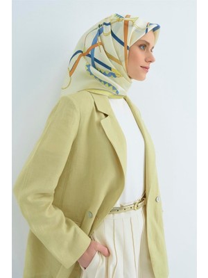 Armine Twill Ipek Eşarp Krem Sarı Mavi