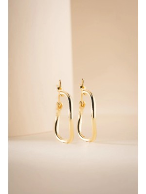 Nereze 925 Ayar Gümüş Gold Kaplama 20 mm Dalgalı Şarnel Küpe