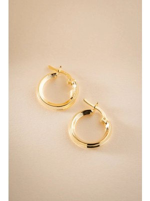Nereze 925 Ayar Gümüş Gold Kaplama Kalemli 15 mm Sade Şarnel Küpe