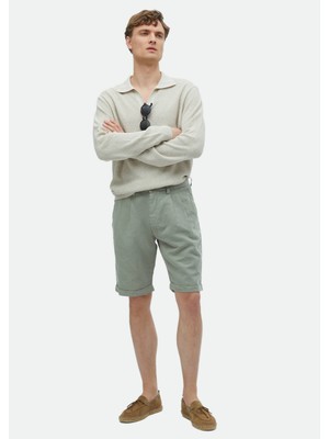 Ramsey Açık Yeşil Düz Dokuma Carrot Fit Casual %100 Pamuk Bermuda