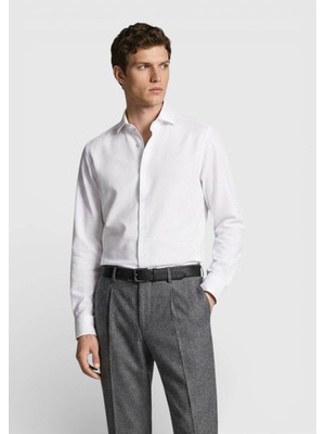 Ramsey Beyaz Düz Casual Fit Uzun Casual %100 Pamuk Gömlek