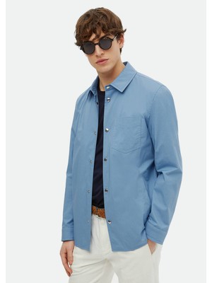 Ramsey Mavi Regular Fit Gömlek Yaka Casual Dokuma Mont