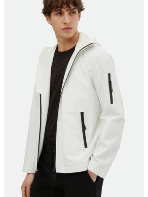 Beyaz Regular Fit Kapüşonlu Casual Dokuma Mont
