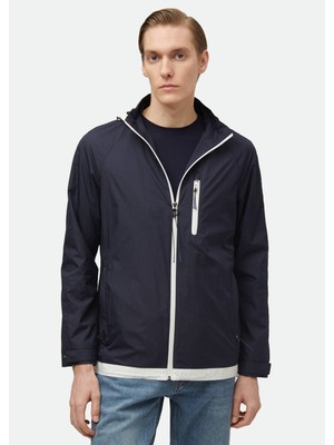 Lacivert Regular Fit Kapüşonlu Denim Dokuma Mont