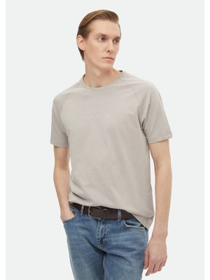 Ramsey Açık Gri Baskılı Bisiklet Yaka %100 Pamuk T-Shirt