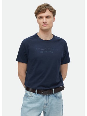 Ramsey Lacivert Baskılı Bisiklet Yaka %100 Pamuk T-Shirt