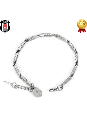 Beşiktaş Çizgili Çelik Bileklik Unisex 19 cm Paslanmaz Çelik