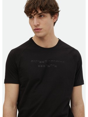 Ramsey Siyah Baskılı Bisiklet Yaka %100 Pamuk T-Shirt