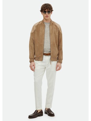 Vizon Regular Fit Dik Yaka Casual Süet Deri Mont