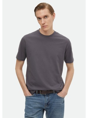 Ramsey Koyu Gri Düz Bisiklet Yaka %100 Pamuk T-Shirt