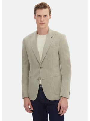 Ramsey Haki Desenli Zeroweight Slim Fit Pamuk Karışımlı Ceket
