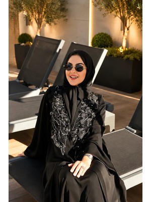 Ferraceci Melek Aplike Işlemeli Siyah Abaya