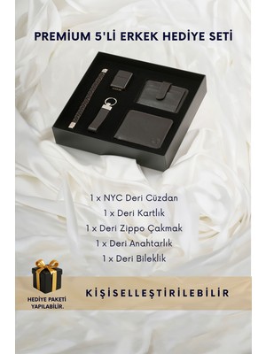 Cüzcan Hakiki Deri Cüzdan, Kartlık, Anahtar, Çakmak ve Bileklik Seti