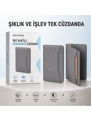 Ayers Premium Erkek Iki Katlı Magsafe Uyumlu Manyetik Kartlık Cüzdan, 2 Kart Yuvalı, Ince ve Hafif Premium Suni Deri Telefon Arkası Kart Cüzdanı