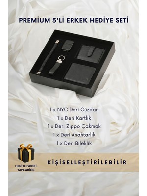 Cüzcan Hakiki Deri Cüzdan, Kartlık, Anahtar, Çakmak ve Bileklik Seti