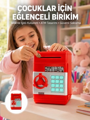 Astraltech Kırmızı Atm Kasa Tipi Para Biriktirme Kumbarası