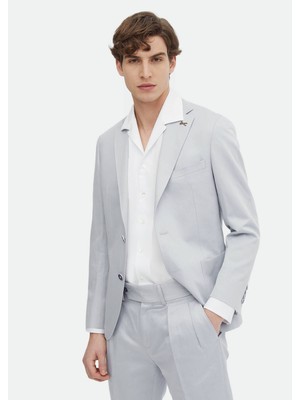 Mavi Düz Zeroweight Slim Fit Pamuk Karışımlı Takım Elbise