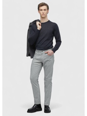 Gri Düz Dokuma Slim Fit Casual Pamuk Karışımlı Pantolon