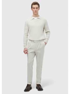 Bej Düz Örme Regular Fit Casual Pantolon