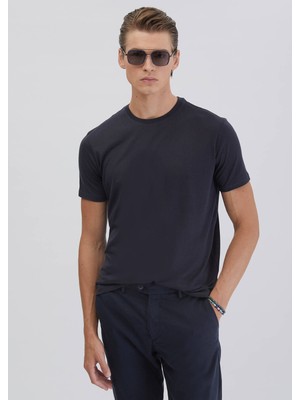Lacivert Düz Bisiklet Yaka T-Shirt