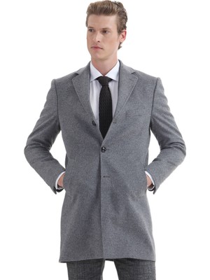 Ramsey Gri Regular Fit Kelebek Yaka Klasik Dokuma Palto