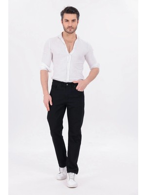 Myrab Denim Erkek Siyah Regular Fit Rahat Kesim Denim Zift Mavi Jeans