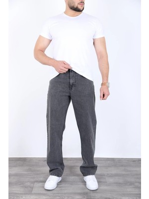 Blayn Jeans Erkek Koyu Gri Baggy Kot Pantolon - Geniş Kalıp Günlük Rahat Denim Jean